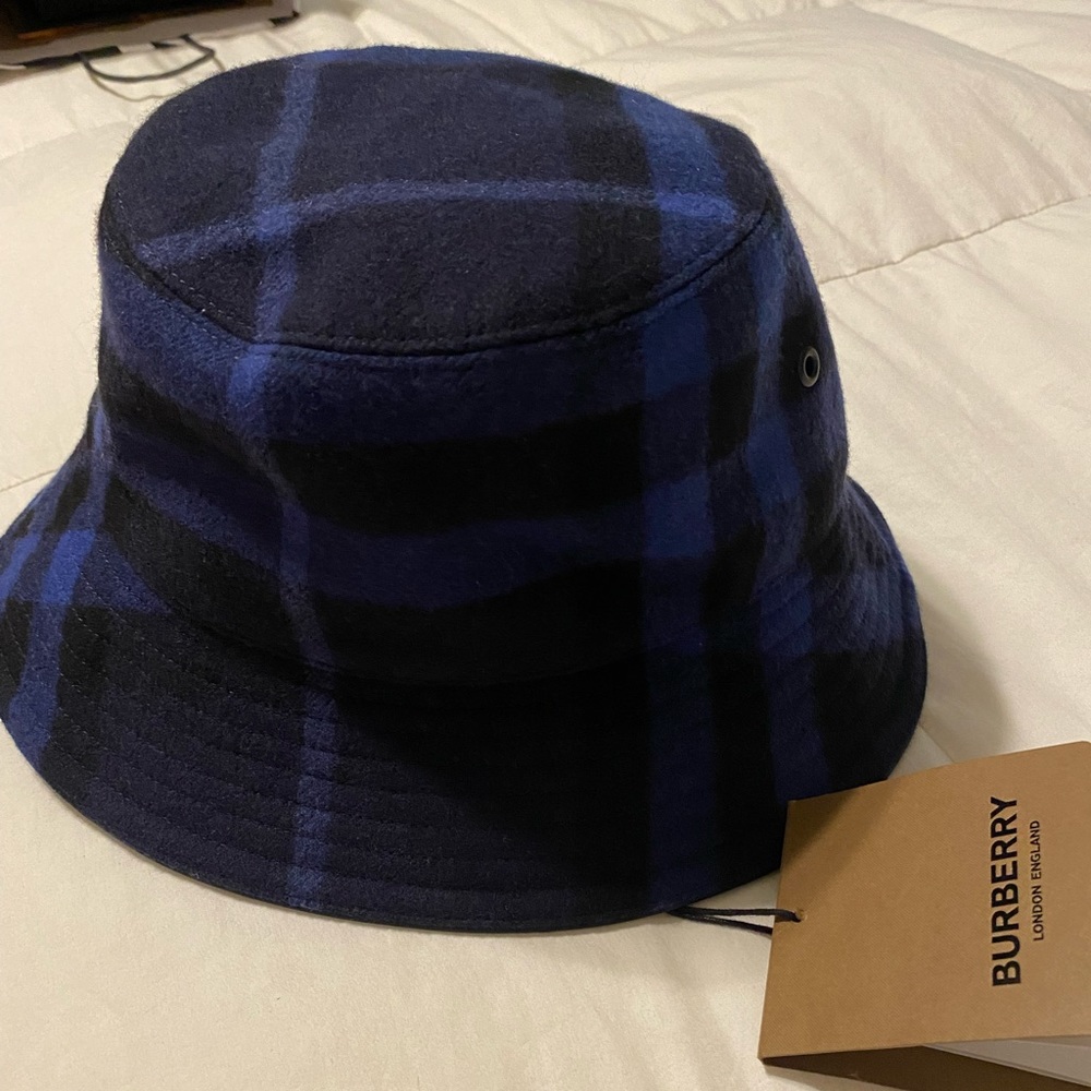 Burberry Black and Blue Wool Bucket Hat. Brand New With Tags.